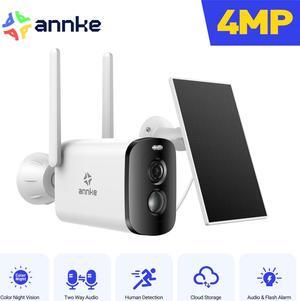 ANNKE Wireless Security Camera Outdoor,4MP Dual Light WiFi Battery Camera with Solar Panel,IP65 Waterproof,Color Night Vision,AI Motion Human Detection,2-Way Talk