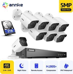 ANNKE 8CH Security Camera System, H.265+ 5-in-1 4K DVR Recorder with AI Human/Vehicle Detection, 8X 5MP IP67 CCTV Outdoor Cameras with 100ft Night Vision, Smart IR, Work with Alexa, 2TB HDD