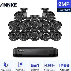 ANNKE 2MP CCTV H.265+ Surveillance Camera System,16CH 5-in-1 DVR with 0TB HDD,12pcs Wired 1080p HD Bullet Cameras with IR 100ft Night Vision, Motion Alerts, IP66 Waterproof, Security Kit, Remote Acces