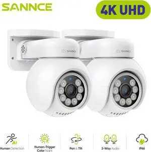 SANNCE 4K 2PCS PoE IP Dome Camera with Microphone/Audio,  Security Camera Outdoor Night Vision 100ft Waterproof IP66 Indoor Wide Angle 2.8mm 24/7 Recording Add-on Camera, Vehicle and Pedestrian Inspe