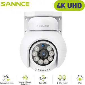 SANNCE 4K  PoE IP Dome Camera with Microphone/Audio,  Security Camera Outdoor Night Vision 100ft Waterproof IP66 Indoor Wide Angle 2.8mm 24/7 Recording Add-on Camera, Vehicle and Pedestrian Inspe 1