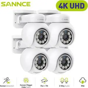 SANNCE 4K PCS PoE Dome Camera with Microphone/Audio,  Security Camera Outdoor Night Vision 100ft Waterproof IP66 Indoor Wide Angle 2.8mm 24/7 Recording Add-on Camera, Vehicle and Pedestrian Inspe 4
