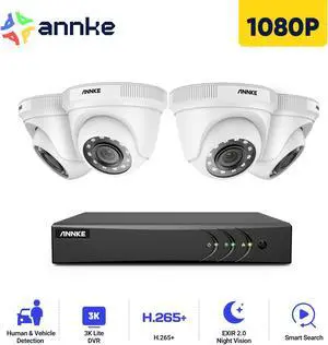 ANNKE 1080p CCTV Security Camera Systems, 8 CH 3K Lite H.265+ AI 5-in-1 DVR NO HDD, Human/Vehicle Detection, 4x 2MP Wired Turret Cams, IP66 Weatherproof, Instant Email and App Alerts with Snapshots