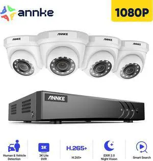 ANNKE 1080p CCTV Security Camera Systems, 8 CH 3K Lite H.265+ AI 5-in-1 DVR NO HDD, Human/Vehicle Detection, 4x 2MP Wired Turret Cams, IP66 Weatherproof, Instant Email and App Alerts with Snapshots