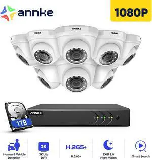 ANNKE 8 Channel Wired CCTV Security Camera System 3K Lite 5-in-1 DVR with 8 x 1080P HD HD TVI Turret Security Camera, Remote Acces, AI Motion Detection, 1TB HDD, 100 ft Night Vision, IP66 Waterproof ANNKE 8 Channel Wired CCTV Security Camera System 3K Lite 5-in-1 DVR with 8 x 1080P HD HD TVI Turret Security Camera, Remote Acces, AI Motion Detection, 1TB HDD, 100 ft Night Vision, IP66 Waterproof
