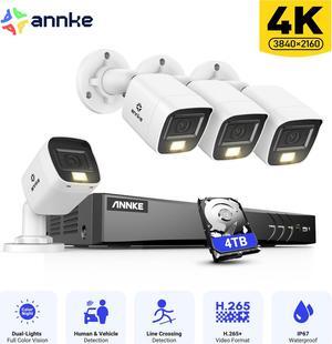 ANNKE 4K Security Camera System, 8CH 8MP AI DVR with Human & Vehicle Detection, 2TB HDD and 4x4K IP67 Bullet Home & Surveillance Cameras, Easy Remote View, Smart Dual Light 4TB HDD