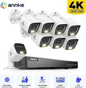 ANNKE 4K Security Camera System, 8CH 8MP AI DVR with Human & Vehicle Detection, 2TB HDD and 8x4K IP67 Bullet Home & Surveillance Cameras, Easy Remote View, Smart Dual Light 0TB HDD