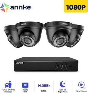 ANNKE H.265+ 8CH Security Camera System with Human/Vehicle Detection, 5-in-1 AI 3K DVR Recorder and 4PCS 2MP Indoor & Outdoor Turret Black Cameras, 100 ft Night Vision, Email Alert with Snap, 0TB HDD