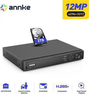 ANNKE Ultra 12MP HD 8CH PoE NVR, 12MP PoE Network Video Recorder, Support up to 8 x 8MP/5MP/4MP/1080p HD PoE IP Cameras, Reliable Plug and Play Security System, 2TB HDD