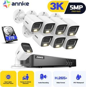 ANNKE 8CH 3K Security Camera System, Audio/Mic, H.265+ 3K DVR with AI Human/Vehicle Detection and 8x5MP Bullet Camera, Smart Dual Light, IP67, 100ft Night Vision, 2TB HDD, Remote Access, Security Kit