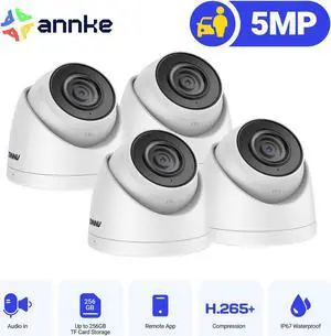 ANNKE 4PCS 3K PoE Security IP Camera, Outdoor Turret Surveillance Wired Cameras for Home Security, AI Human/Vehicle Detection, Night Vision, 2.8mm Lens, Built-in Mic, IP67 Waterproof