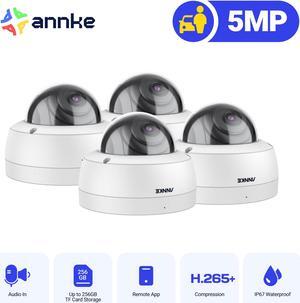 ANNKE 4PCS Dome 5MP Poe Security IP Camera Super HD H.265+ with 100 ft EXIR 2.0 Night Vision,120 dB WDR & 3D DNR, Support 256 GB TF Card, Remote Access Built-in Mic, IP67 Weatherproof