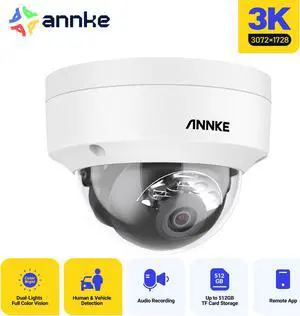ANNKE 3K IP Camera, H.265+ 5MP Dome PoE Camera, AI Human Vehicle Detection, Outdoor Security Camera w/Audio, 100 FT EXIR 2.0 Night Vision, Smart Dual Light, Built-in microphone, IP67