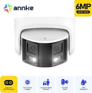 ANNKE PoE Security Camera Outdoor with Dual Lens 180° Filed of View, 6MP IP Surveillance Camera Support Color Night Vision, Person/Vehicle Detection, Two-Way Talk, Built-in SD Card Slot