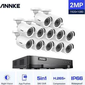 ANNKE 2MP Security Camera System with 16CH H.265+ 1080P HD Video DVR Recorder with 12pcs 1080P Indoor Outdoor Weatherproof CCTV Cameras ,Motion Alert,Remote Access, 100ft Night Vision, Security Kit