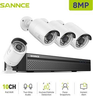 SANNCE H.265+ 4K POE CCTV Home Security Camera System 8CH POE NVR Recorder, 4X 5MP Outdoor Metal IP Cam 5MP Resolution, Power Over Ethernet, Easy Mobile Access with APP Alert, Person Vehicle Detection