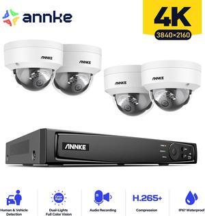 ANNKE 4K PoE Security Camera System with Audio, 12MP H.265+ NVR, 4x8MP Dome Camera, AI Person/Vehicle Detection, 100ft Night Vision, IP67 Waterproof, Remote Access, 0TB HDD, Surveillance System Kit