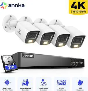 ANNKE 4K Security Camera System, 8CH 8MP AI DVR with Human & Vehicle Detection, 2TB HDD and 4x4K IP67 Bullet Home & Surveillance Cameras, Easy Remote View, Smart Dual Light