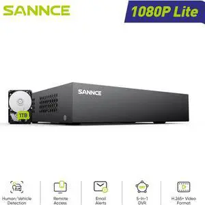 SANNCE 8CH 2MP Wired Surveillance Security Camera System DVR Recorder, Remote Viewing, 24/7 Record, Human Detection, Standalone DVR Video Recorder CCTV Support 5-in-1 CVBS/AHD/TVI/CVI/IP,1TB HDD