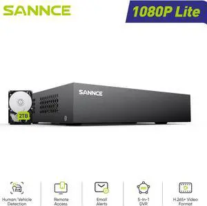 SANNCE 8CH 1080P Wired Home Surveillance Security Camera System DVR Recorder, Remote Viewing, 24/7 Record, Human Detection, Standalone DVR Video Recorder CCTV Support 5-in-1 CVBS/AHD/TVI/CVI/IP, 2TB H
