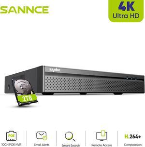 SANNCE 4K 8 Channel PoE NVR, 8MP CCTV Security Camera System Network Video Recorder Supports 8MP 5MP 3MP 1080P HD PoE Surveillance IP Camera, Human Detection, 2TB Hard Drive