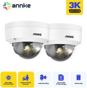 ANNKE 3K IP 2PCS Camera, H.265+ 5MP Dome PoE Camera, AI Human Vehicle Detection, Outdoor Security Camera w/Audio, 100 FT EXIR 2.0 Night Vision, Smart Dual Light, Built-in microphone, IP67