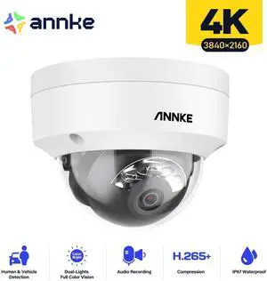 ANNKE C800 4K IP Camera, H.265+ 8MP Dome PoE Camera, AI Human Vehicle Detection, IK10 Explosion-Proof & IP67 Weatherproof Outdoor Security Camera w/Audio, 100 FT EXIR 2.0 Night Vision