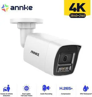 ANNKE C800 4K 8MP PoE Security Camera with AI Human/Vehicle Detection, H.265+ Bullet IP Outdoor Camera FOV 96° Wide Angle 4mm Lens, Built-in Mic & SD Card Slot, IP67, 100 ft Night Vision