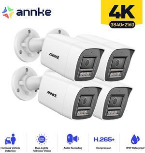 ANNKE 4PCS 4K 8MP PoE Security Camera with AI Human/Vehicle Detection, H.265+ Bullet IP Outdoor Camera FOV 96° Wide Angle 4mm Lens, Built-in Mic & SD Card Slot, IP67, 100 ft Night Vision