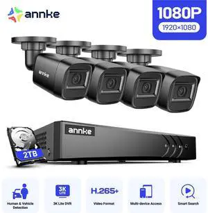 ANNKE 2MP Security Camera System, 8 Channel 3K Lite DVR Recorder with AI Motion Detection, 4X 1080P Add-on Wired Cameras with 65ft IR Night Vision, IP67, 3.6mm Lens, 0TB HDD, Black ANNKE 2MP Security Camera System, 8 Channel 3K Lite DVR Recorder with AI Motion Detection, 4X 1080P Add-on Wired Cameras with 65ft IR Night Vision, IP67, 3.6mm Lens, 0TB HDD, Black