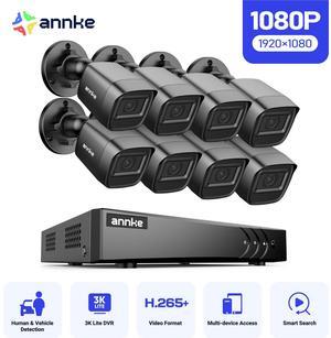 ANNKE 2MP Security Camera System, 8 Channel 3K Lite DVR Recorder with AI Motion Detection, 8X 1080P Add-on Wired Cameras with 65ft IR Night Vision, IP67, 3.6mm Lens, 0TB HDD, Black