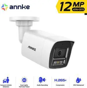 ANNKE 12MP H.265+ PoE Security Outdoor Camera, Bullet IP Cameras for Home Security, Smart Dual Light, Human& Vehicle Detection, 2.8mm Lens, Color Night Vision, IP67 Weatherproof, Built-in Mic