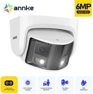 ANNKE 4K H.265+ PoE Security Camera Outdoor with Dual Lens 180° Filed of View, IP Surveillance Camera Support Color Night Vision, Person/Vehicle Detection, Two-Way Talk, IP66