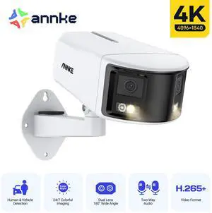 ANNKE FCD600 Dual-Lens Outdoor Security Camera with 180° FoV, 6MP Panoramic PoE IP Camera, Smart Human/Vehicle Detection, Color Night Vision, Two Way Audio, Supports MicroSD Card Up to 256GB