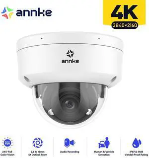 ANNKE Ultra HD 4K 8MP PoE Camera with Mic, Optical Zoom IP Camera with 2.8mm~12mm Lens, Smart Dual Light, Color Night Vision, Human&Vehicle Detection, IP67 & IK08 Vandal-Proof, Up to 512GB Storage