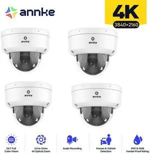 ANNKE Ultra HD 4K 4PCS PoE Camera with Mic, Optical Zoom IP Camera with 2.8mm~12mm Lens, Smart Dual Light, Color Night Vision, Human&Vehicle Detection, IP67 & IK08 Vandal-Proof, Up to 512GB Storage