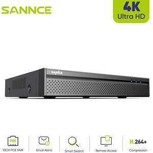 SANNCE 4K 8CH H.265+ Security PoE NVR - Support up to 10CH for 8 x PoE Cameras + 2 x WiFi IP Cameras, ONVIF Supported, Audio Recording, Human Detection, CCTV Network Video Recorder, NOTB HDD
