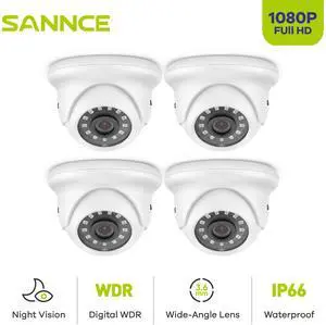 SANNCE 1080p 4PCS Full HD Wired Analog CCTV TVI-HD Security Camera for DVR Security Camera System with Outdoor IP66 Waterproof 100 ft Night Vision