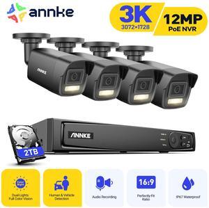 ANNKE H.265+ 8CH PoE Surveillance Camera Set, 12MP NVR Recorder and 4 x 3K Outdoor Surveillance Bullet Camera, Colour Night Vision, Person and Vehicle Detection, Smart Dual Light, 2TB Hard Drive