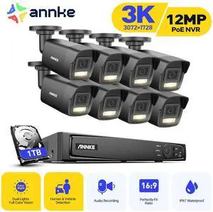 ANNKE H.265+ 8CH PoE Surveillance Camera Set, 12MP NVR Recorder and 8x 3K Outdoor Surveillance Bullet Camera, Colour Night Vision, Person and Vehicle Detection, Smart Dual Light, 1TB Hard Drive