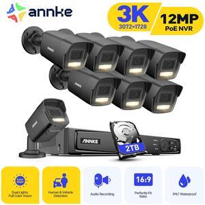ANNKE H.265+ 8CH PoE Surveillance Camera Set, 12MP NVR Recorder and 8x 3K Outdoor Surveillance Bullet Camera, Colour Night Vision, Person and Vehicle Detection, Smart Dual Light, 2TB Hard Drive