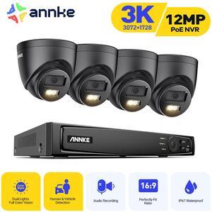 ANNKE H.265+ 8CH PoE Security Camera System, 12MP NVR Recorder and 4 x 3K Outdoor Surveillance Camera, Colour Night Vision, AI Human/Vehicle Detection, Smart Dual Light, Built-in Mic, 0TB Hard Drive