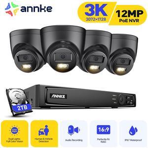 ANNKE H.265+ 8CH PoE Security Camera System, 12MP NVR Recorder and 4 x 3K Outdoor Surveillance Camera, Colour Night Vision, AI Human/Vehicle Detection, Smart Dual Light, Built-in Mic, 2TB Hard Drive