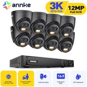 ANNKE H.265+ 8CH PoE Security Camera System, 12MP NVR Recorder and 8 x 3K Outdoor Surveillance Camera, Colour Night Vision, AI Human/Vehicle Detection, Smart Dual Light, Built-in Mic, 0TB Hard Drive