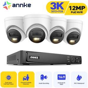 ANNKE H.265+ 8CH PoE Surveillance Camera Set, 12MP NVR Recorder and 4 x 3K Outdoor Surveillance Camera, Colour Night Vision, AI Human/Vehicle Detection, Smart Dual Light, Built-in Mic, 0TB Hard Drive-