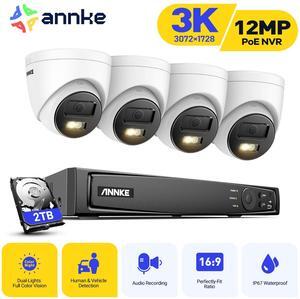 ANNKE H.265+ 8CH PoE Surveillance Camera Set, 12MP NVR Recorder and 4 x 3K Outdoor Surveillance Camera, Colour Night Vision, AI Human/Vehicle Detection, Smart Dual Light, Built-in Mic, 2TB Hard Drive-