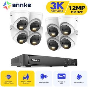 ANNKE H.265+ 8CH PoE Surveillance Camera Set, 12MP NVR Recorder and 8 x 3K Outdoor Surveillance Camera, Colour Night Vision, AI Human/Vehicle Detection, Smart Dual Light, Built-in Mic, 0TB Hard Drive-