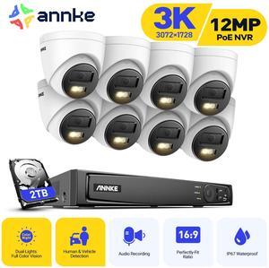 ANNKE H.265+ 8CH PoE Surveillance Camera Set, 12MP NVR Recorder and 8 x 3K Outdoor Surveillance Camera, Colour Night Vision, AI Human/Vehicle Detection, Smart Dual Light, Built-in Mic, 2TB Hard Drive-