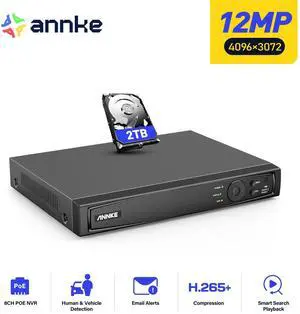 ANNKE 12MP 8CH NVR for PoE Home Security Camera System, H.265+, with AI Motion Detection, Works with 8 x IP Cams, Supports up to 8TB HDD, RTSP, Alexa, 24/7 Recording (2TB HDD)