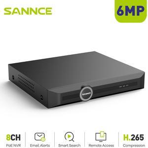 SANNCE PoE  H.265+ NVR 6MP 8 Channel, 6MP CCTV Security Camera System Network Video Recorder Supports 6MP 5MP 3MP 1080P HD PoE Surveillance IP Camera, AI Human/Vehicle Detection, No HDD, Remote Access